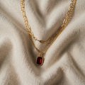 Colier cu clips auriu în stil stratificat cu rubin